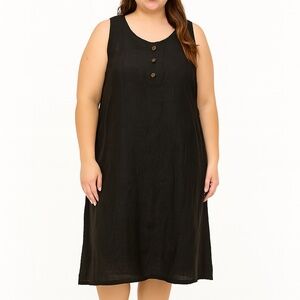 Alessia Pacini Linen 3X Dress-Minimalist Lagenlook Black Sleeveless Women Italy